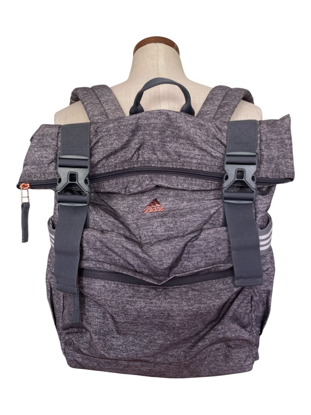 •adidas Grey Heather Roll-Top Backpack with Rose Gold Logotipo
